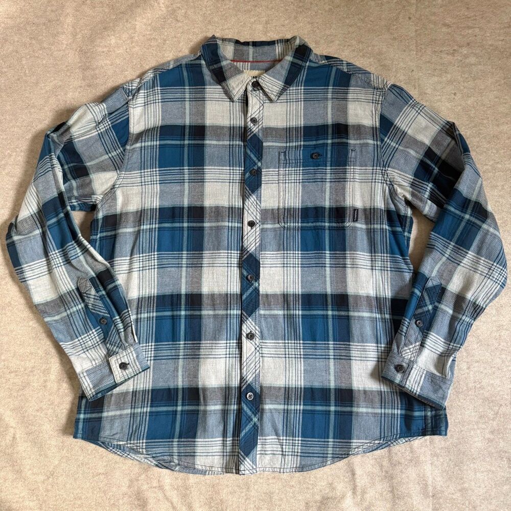 SIMMS cotton flannel shirt mens XL blue plaid long sleeve gorpcore cabincore
